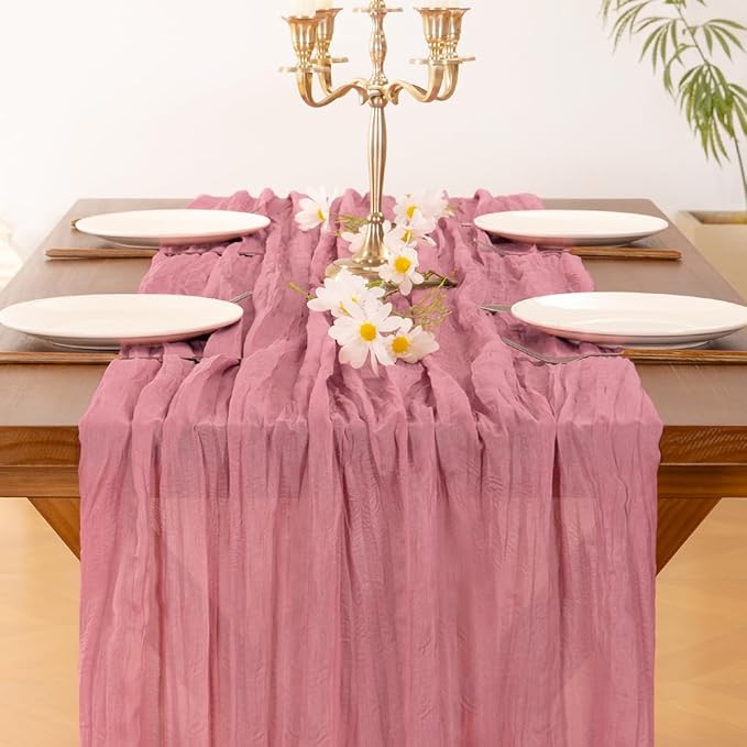 Socomi 3pcs Mauve Summer Cheesecloth Table Runner Boho Rustic Gauze 120 inch 10FT Cheese Cloth Sheer Runner for Wedding Party Baby Shower Birthday Home Decor Holiday Decorations
