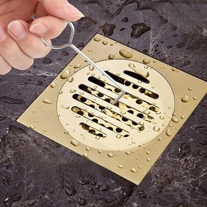 8PCS Drain Removal Tool, Premium SUS304 Stainless Steel Drain Wrench with 6 Adhesive Hooks, for Bathtub Shower Linear Drain Plug Extractor & Cleaning