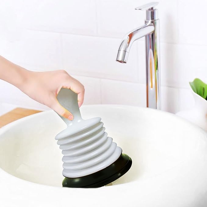 Meadow Lane Small 7" Sink Plunger - Mini Clog Remover for Kitchen & Bathroom Sink Drains - Hand Ergonomic, Space-Saving & Powerful Suction - Universal Fit, Commercial Grade, Silver/White, 2-Pack