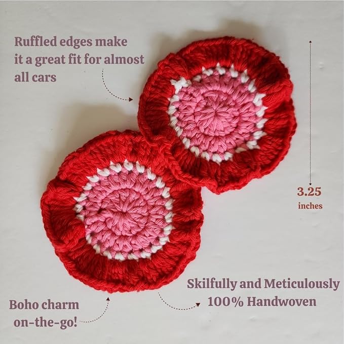 Cotton Crotchet Ruffled Flower Coaster Set (Strawberry Cream)