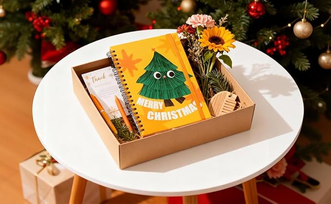 A5 Spiral Sticky Notebook,with 9 pads of decorated sticky notes and a handy notebook,Chrismas Note Pads Teacher Appreciation Gift XMS Gift Writing Memo Pads School Office Supplies and Daily Life Organization (Cedar)