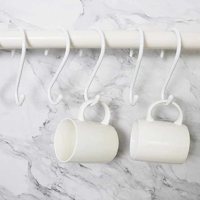 4 Inch Heavy Duty S Hooks - 12 Pack, Large Vinyl Coated, White Rubber Coated Non Slip Metal S Hangers for Hanging Closet, Garden, Plants, Jewelry, Pots, Pans, Cups, Towels