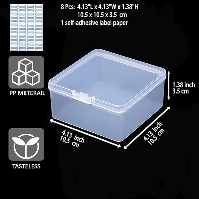 Small Bead Organizers-8 Pcs Plastic Storage Cases Mini Clear Bead Storage Containers Clear Boxes with Hinged Lid and Rectangle Craft Supply Case DIY Project with Label Stickers