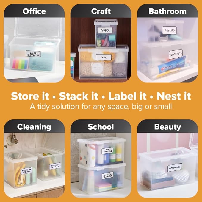 Bostitch Konnect Storage Containers with Lids, Organizer, Clear Plastic Box, Stackable Nesting Bins, Large, 2 Pack
