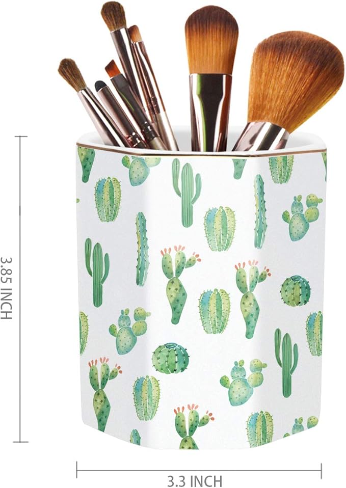 WAVEYU Cactus Pen Holder, Stand for Desk Pencil Cup for Girls Kids Durable Ceramic Desk Organizer Makeup Brush Holder for Office, Classroom, Home