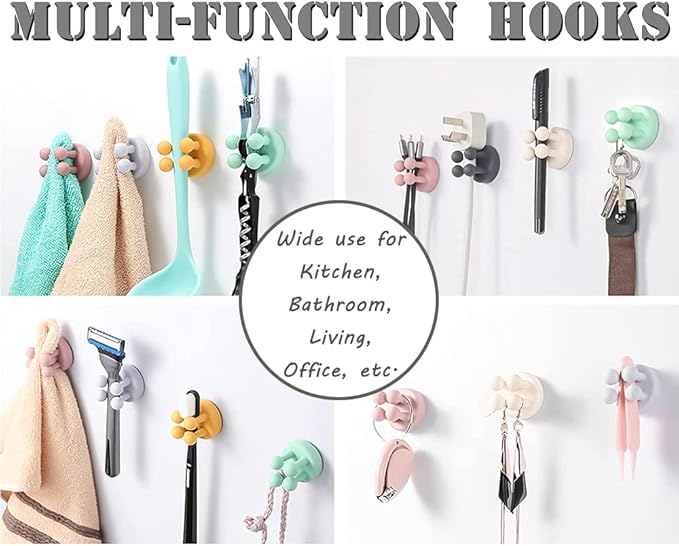 Silicone Toothbrush Holders - 4 Pcs Razor Hooks, Adhesive Wall Mounted for Hanging Towels, Keys, Plugs, Cables, Utility Decor. Stick-on Essentials for Dorm Rooms, Kitchens, Bathrooms, Home, Office.