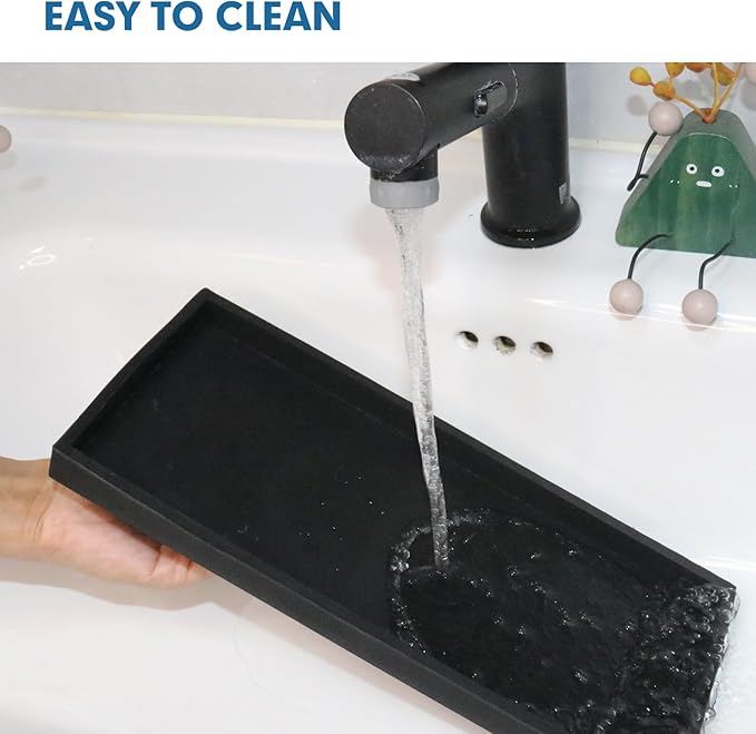 Bloss Vanity Tray with Soap Dish - 15.7" Silicone Tray for Bathroom/Kitchen Counter, Sink Vanity Trays with Soap Holder, Toilet Tank Tray, Great Counter Trays for Jewelry, Candle, Key, Perfume