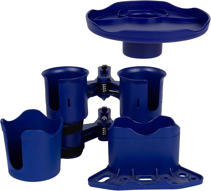 ROBOCUP, (Navy), Patented Boat Cup Holder, Clamp on Portable Storage Caddy Securely Holds 2 Drinks, Fishing Poles, Tools, Marine Gear | Perfect for Boating, Beach Umbrellas, Golf Carts