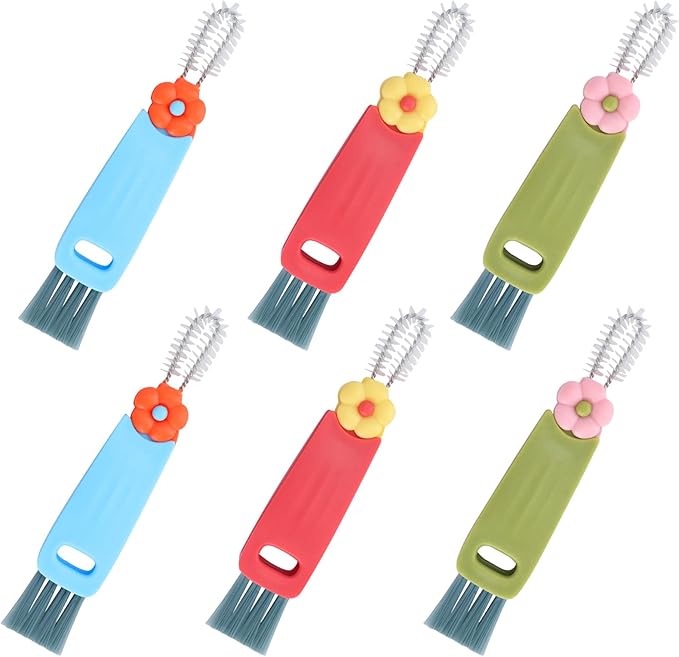 6Pcs 3 in 1 Bottle Brush, TACYKIBD Multifunctional Cup Lid Cleaning Supplies Water Cup Cleaner, Portable Small Crevice Cleaning Brush Tools for Baby Bottle Gap Tight Spaces