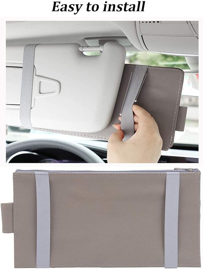 Car Sun Visor Organizer, Auto Interior Accessories Pocket Organizers, Registration and Document Holder, Personal Belonging Storage Pouch Organizer, Items for Car Vehicle (Grey)