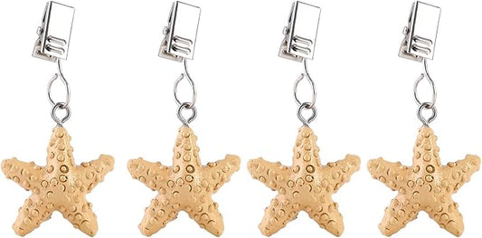 TwoFish Home Set of 4 Yellow Starfish Resin Tablecloth Weights Clips Yellow Starfish Handicraft Tablecloth Clamps Pack of 4