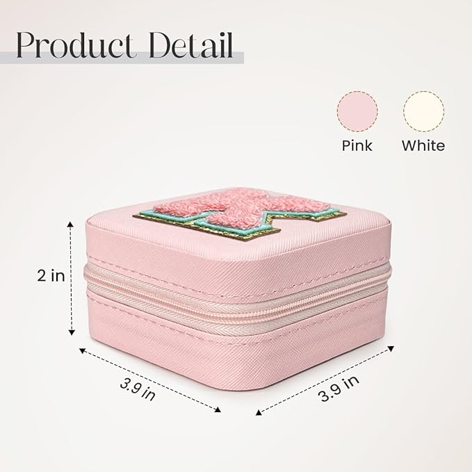 SANDJEST Personalized Jewelry Box, Pink Travel Jewelry Box with Initial K, Small Monogrammed Jewelry Case Organizer for Girls Women Teen Kids, Mini Travel Essentials Gifts for Birthday Christmas