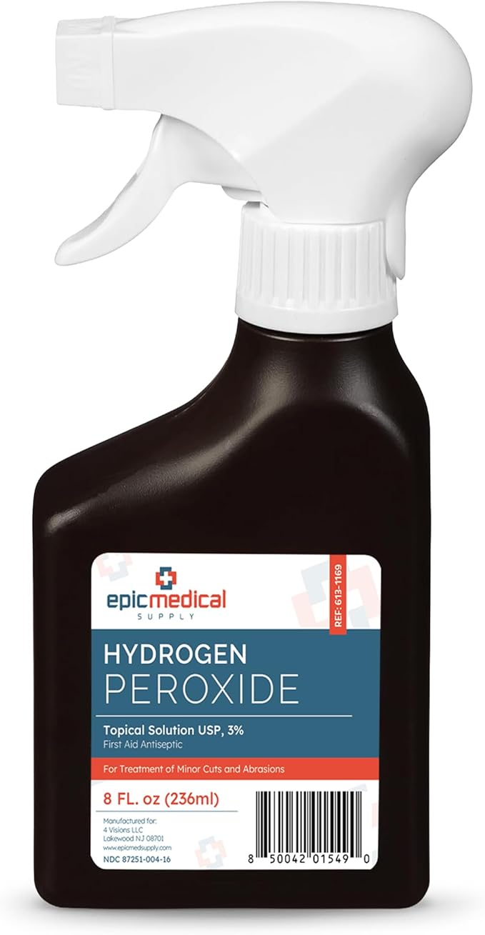 Epic Medical Supply Hydrogen Peroxide Spray 3% USP - First Aid Antiseptic for Cuts & Scrapes - Antiseptic Disinfectant Multi-Purpose Cleaner - 8oz / 236ml Trigger Spray Bottle (1)