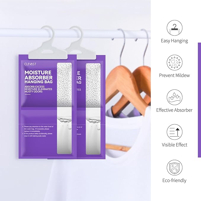 CLEVAST Moisture Absorbers Packets 10 Pack, Dehumidifier Bags for Closet, Scented Hanging Humidity Absorber in Wardrobes, Bedrooms, Bathrooms (Lavender)