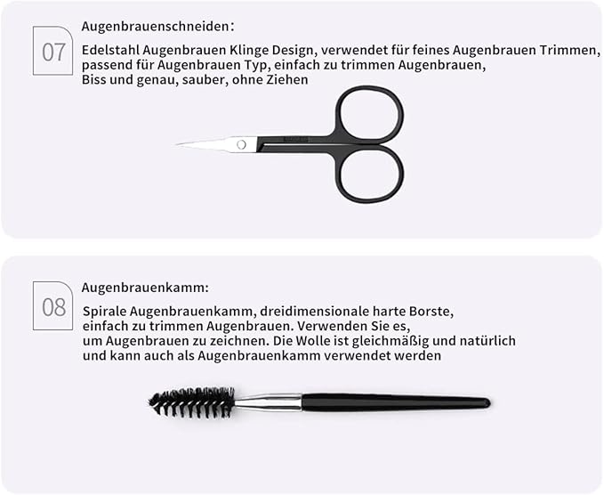 Eyebrow Grooming Kit - The Treatment Kit Includes: Tweezers, Brow Pencil, Comb, Razor, Brush, Scissors for Perfect Eyebrow Care