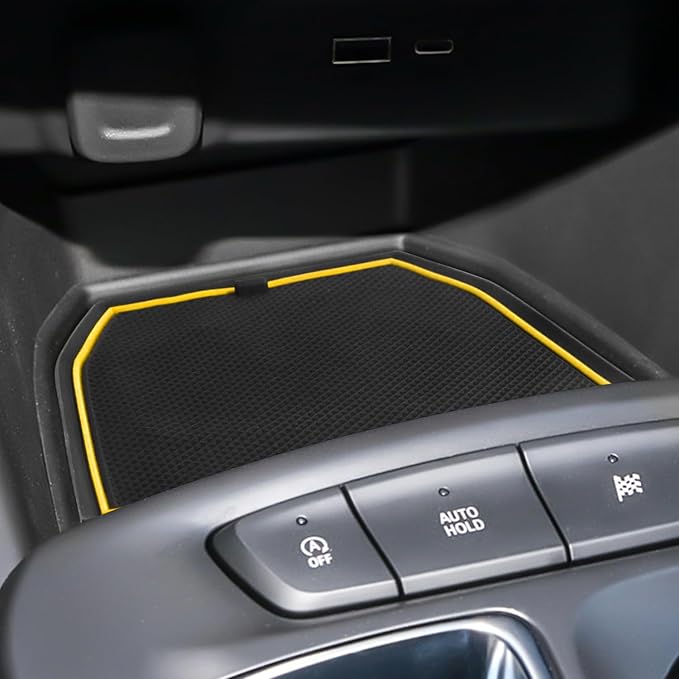 for 2024 2025 2026 Chevy Trax Accessories - for 2024 2025 2026 Chevrolet Trax (LS,1RS,LT,2RS,ACTIV) Cup Holder Inserts Door Slot Mat Compartment Center Console Liners (14 Pcs, Yellow Trim)