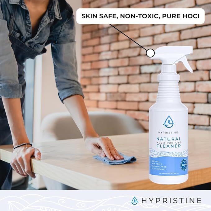 HYPRISTINE PURE Hypochlorous Acid Spray, Multi-Purpose Cleaner, Superior Shelf Life, 0% Bleach, 0% Alcohol, Food Contact Safe, Eliminate Non-Living Allergens, Remove Pet Odor, Clean Any Surface