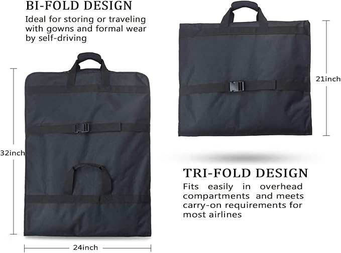 66'' Tri-fold Extra Long Dress Garment Bag, Premium & Breathable Tear-resistant Hanging Suit Cover for Travel and Storage