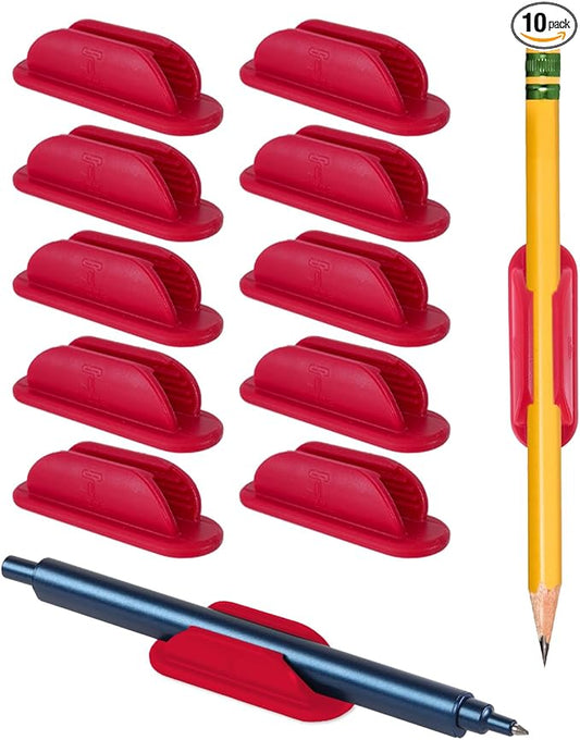 Adhesive Pencil Holders for Desk Set of 10 - Silicone Pen Holder with 15 PCS Upgraded Adhesive Pads - Flexible Pencil Holder for Walls Clipboards, Office Essentials Accessories Teacher Supplies