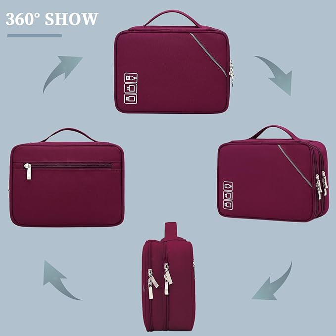 Lanola Electronic Organizer Travel Double Layer Cable Organizer Bag, Accessory Bag for Hard Drives, Cables, USB, SD Card, Memory Cards, Flash Drive, etc. - Red