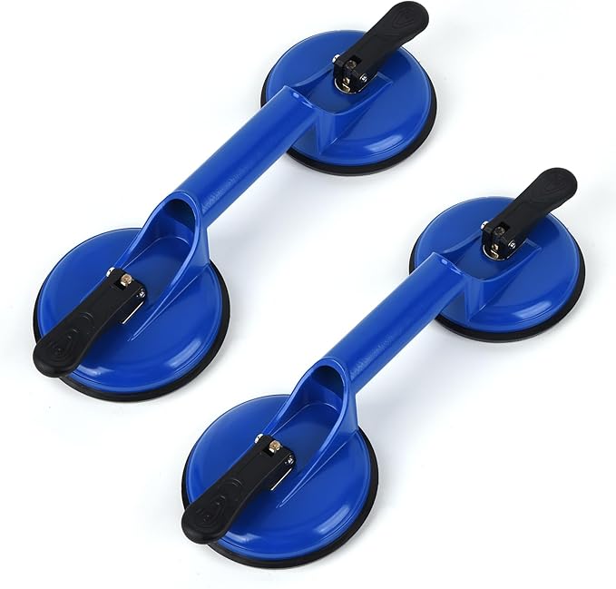 Suction Cups Heavy Duty Aluminum Vacuum Plate Handle Glass Holder Hooks to Lift Large Glass/Tile Lifter/Moving Glass/Pad for Lifting/Dent Puller (Blue,2 Pack)
