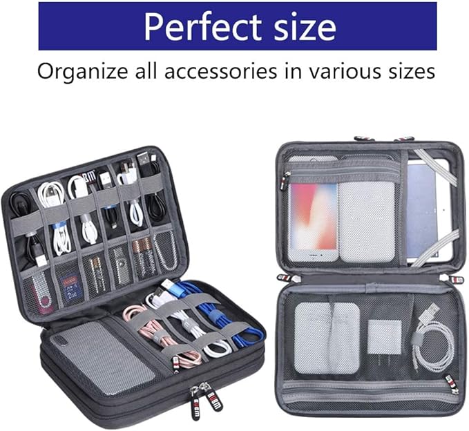 Electronic Cable Organizer Bag - Portable Travel Double Layers Electronic Digital Accessories Storage Pouch Bags for SD Card Case, USB Flash Drive, Charging Cords, USB Charger, Mini Tablet