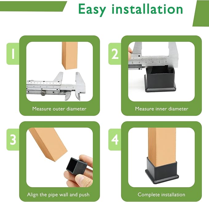 EASYEAH 1" (25mm) Square Chair Leg Floor Protectors, Black Rubber Chair Leg Caps, Non-Slip Patio Furniture Feet Cap, PVC Chair Feet Covers for Hardwood Floors, Tables & Patio Furniture, 24pcs