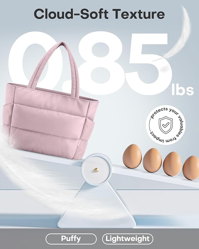 HOTOR Puffer Tote Bag for Women, Nurses - Multi-Pocket Lightweight Bag for Work - Quilted Handbag for Travel and Gym