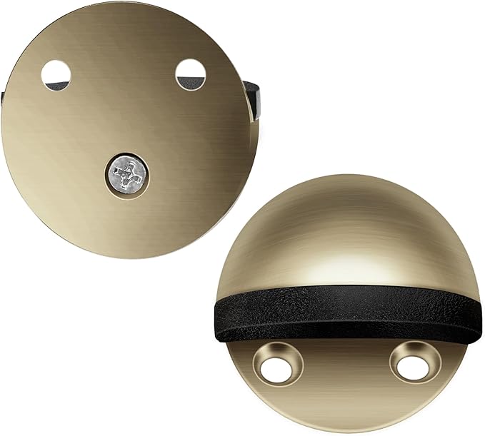 2 Pack Door Stop, Adhesive Door Stoppers Floor Mounted Door Stops No Drill Doorstop Stainless Steel with Rubber Bumper Wall Protector for Home Office, Brushed Bronze