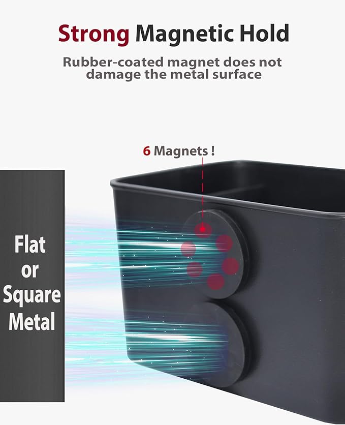 Magnetic Storage Box for Metal Surfaces, Magnetic Cup Holder Magnet Organizer Holder Holds Phones Glasses Keys Tissues, Fits Golf Carts, Forklifts, Tractors, School Bus