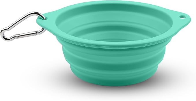 Collapsible Dog Bowl - 800ml/27 oz Portable Silicone Travel Water Bowl for Dogs with Carabiner | Foldable, Dishwasher Safe | Hiking, Camping Dog Essentials & Outdoor Pet Feeding - Green