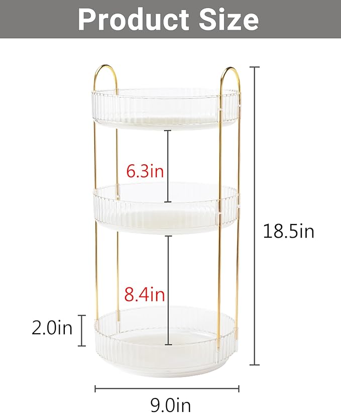 360 Rotating Makeup Organizer, 3-Tier Large Capacity Makeup Organizers and Storage, Skincare Perfume Vanity Organizers, Bathroom Cosmetics Storage Organizer Countertop (Clear-3 Tier)