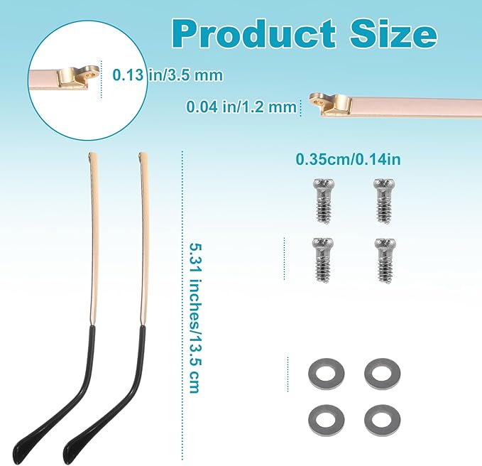 1 Pair Glasses Repair Kit with Screws Arm Replacement Sunglass Parts Arms Screw Glass Screwdriver Eyeglass Legs Temples(Golden)