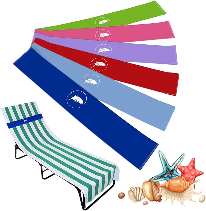Towel Bands (6 Pack) - Stretch Beach Towel Clips for Beach Cruise Pool Chairs, Lounge Towel Holder Elastic, Cruise Ship Essentials (A Mix 6 Colors)