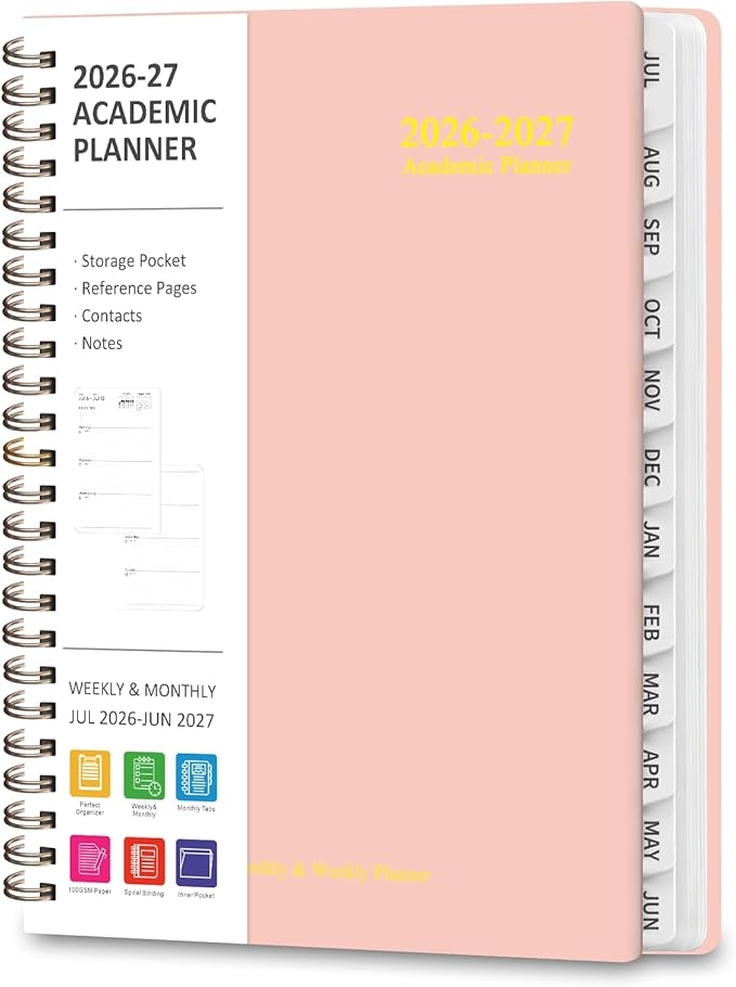 Planner 2026-2027, Weekly and Monthly Academic Planner, July 2026 - June 2027, Hardcover Calendar Agenda Book for School Year Planning, School Supplies for Teacher and Student, A5(6.3'' x 8.5'')