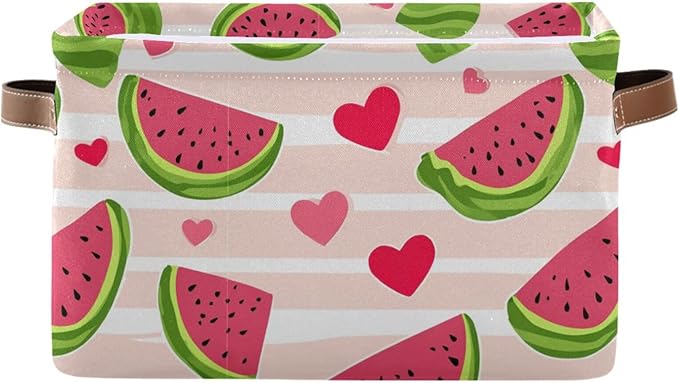 Aslsiy Storage Basket Cute Watermelon Slice Nursery Bins Stripe Baby Box Canvas Clothes Shelf Basket Laundry Hamper Gift Basket for Home Closet 2 Pcs