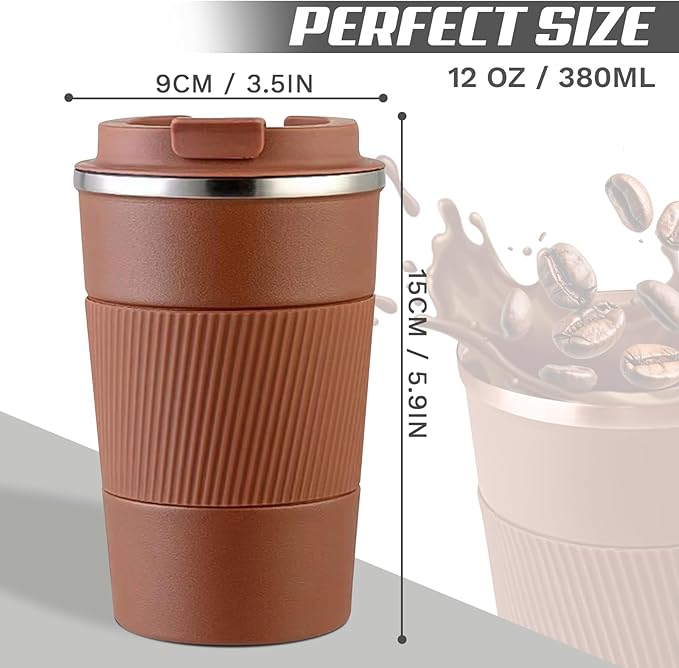 SPLMIFA Vacuum-Insulated Stainless Steel Travel Coffee Mug, Leak-Proof Reusable Coffee Cup with Lid-Keep Hot & Cold Drinks for Hours, Durable Insulated Tumbler for Men & Women(3rd-Light Coffee, 12OZ)