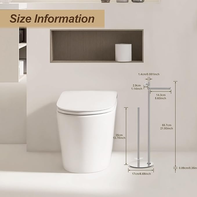 BVL Toilet Paper Holder Stand in Brushed Nickel, SUS304 Stainless Steel, Weighted Base, Holds 5 Jumbo Rolls, Waterproof Pad, Space-Saving Modern Bathroom Storage with Built-in Hook