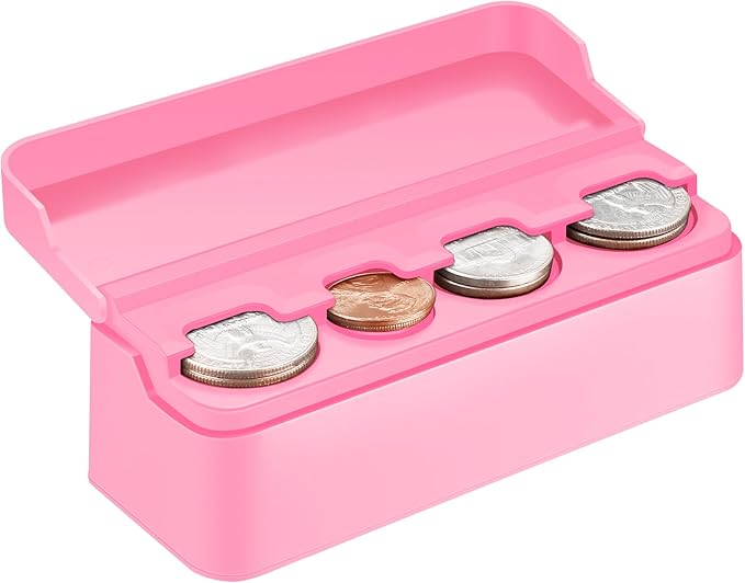 SINGARO Coin Holder for Car, Coin Change Organizer Compatible with Coins of Different Sizes, Dash-Mounted Holder Suitable for Most Cars, Trucks(Pink)