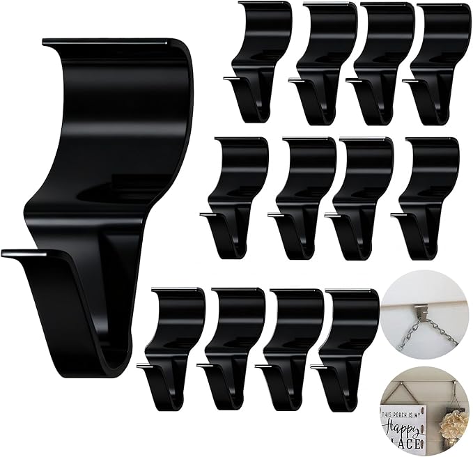 14 Pcs Vinyl Siding Hooks, Stainless Steel No-Hole Hangers for Hanging Wreaths & Outdoor Decor, Low Profile Siding Clips, Easy Installation, No Tools Needed (14, Black)