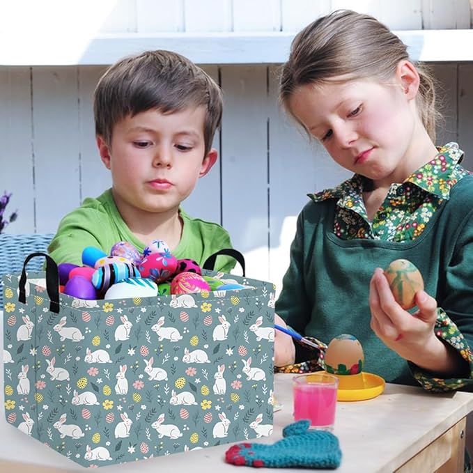 Rectangular Easter basket,Easter basket empty,Kids Storage Baskets for kids Bedroom,Gift bin,Kids Storage Bin,Easters gift baskets,Kids home Decor(Cute rabbit Easter egg)