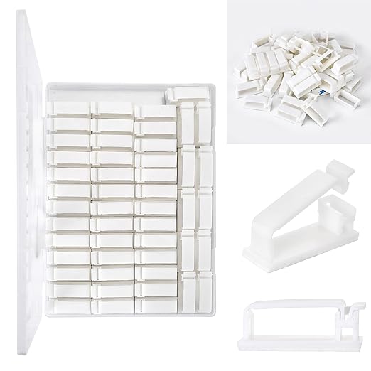 50Pcs Self Adhesive Cable Management Clips, Cable Organizers Wire Clips Cord Holder for PC Laptop Ethernet Cable Desktop Home Office (1.52’’ x 0.59’’ x 0.57’’, White)