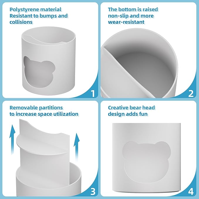 Marbrasse Desk Organizer, Cute Pen Holder for Desk, Pencil Pen Organizer for Classroom Must Haves, Art Supply Storage Box Caddy for Office, Home (White & White Bear Head, one size)