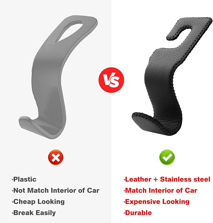 U-Shaped Car Leather Hooks – Car Purse Holder, Headrest Hooks for Car, Back Seat Organizer - Elevate Your Travel Experience!(Black)