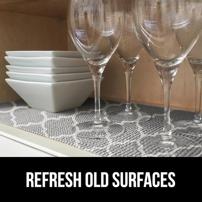 GORILLA GRIP powerGRIP Drawer Shelf and Cabinet Liner, Thick Strong Hold, Non-Adhesive Liners Protect Kitchen Cabinets and Cupboard, Bathroom Drawers, Easy Install, Breathable Mat, 17.5" x30', Gray