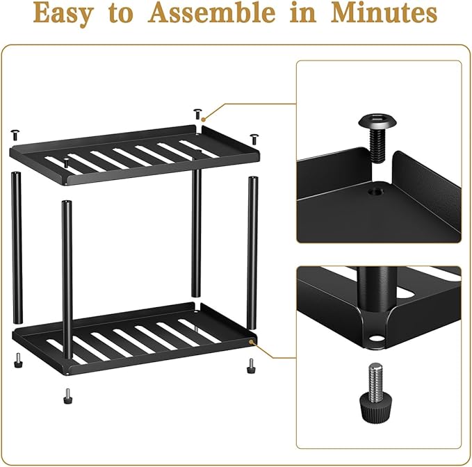 2 Tier Bathroom Counter Organizer, Rectangular Vanity Organizer Shelf, Skincare and Makeup Countertop Storage Rack for Kitchen, Bathroom, Bedroom, Black (Standard Version)