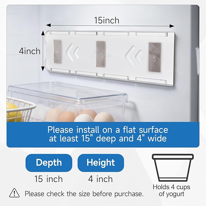 Sophico Yogurt Organizer for Fridge, 4 Capacity Yogurt Sliders for Refrigerator, Yogurt Holder with Adhesive Tapes for 3.75 Inch Yogurt, Greek and Vegan Yogurt (Transparent,2 Pack)