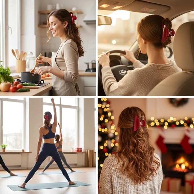 Big Claw Hair Clips for Women Hair Jaw Clips Large Hair Claw Clamps Acetate Hair Clip 2 Pack,Black/Red