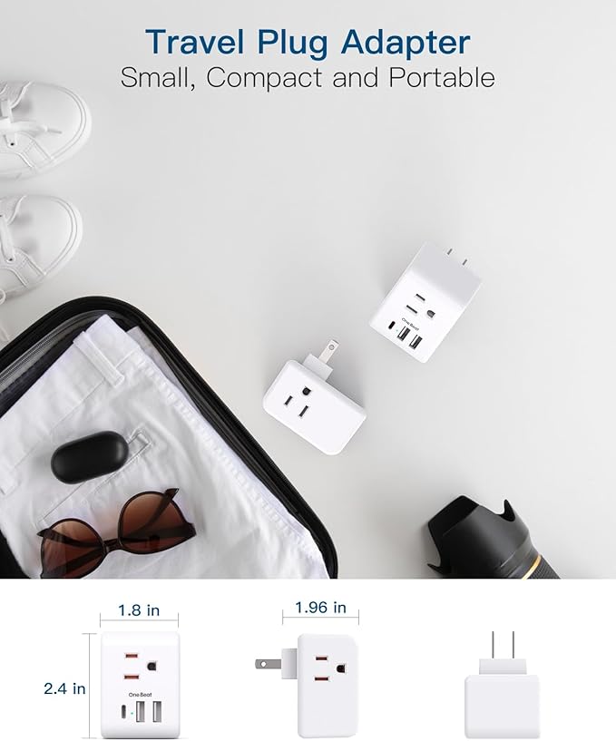 2 Pack US to Japan Plug Adapter, 2 Prong to 3 Prong Outlet Adapter with 3 AC Outlets 3 USB Ports(1 USB C), Type A Travel Power Converter Plug Adapter for USA to Japanese Canada Mexico Philippines Peru