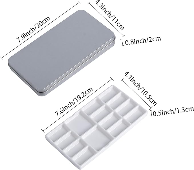 Travel Watercolor Palette,Portable Ceramic Palette with 14 Well,Metal Paint Box with Porcelain Palette(Silver Box)